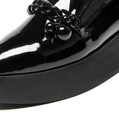 Luxe Mocassins vernis plateforme avec chaîne