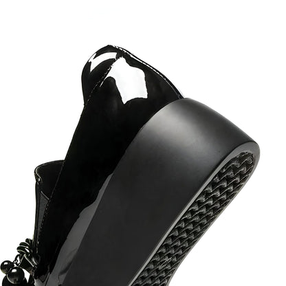 Luxe Mocassins vernis plateforme avec chaîne