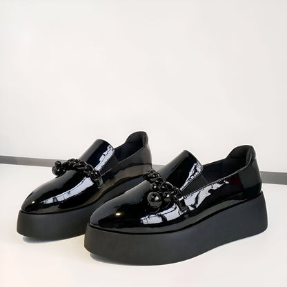 Luxe Mocassins vernis plateforme avec chaîne