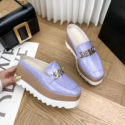 Mules compensées vegan Luxe - Croco & Chaîne dorée