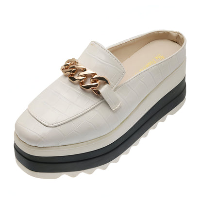 Mules compensées vegan Luxe - Croco & Chaîne dorée