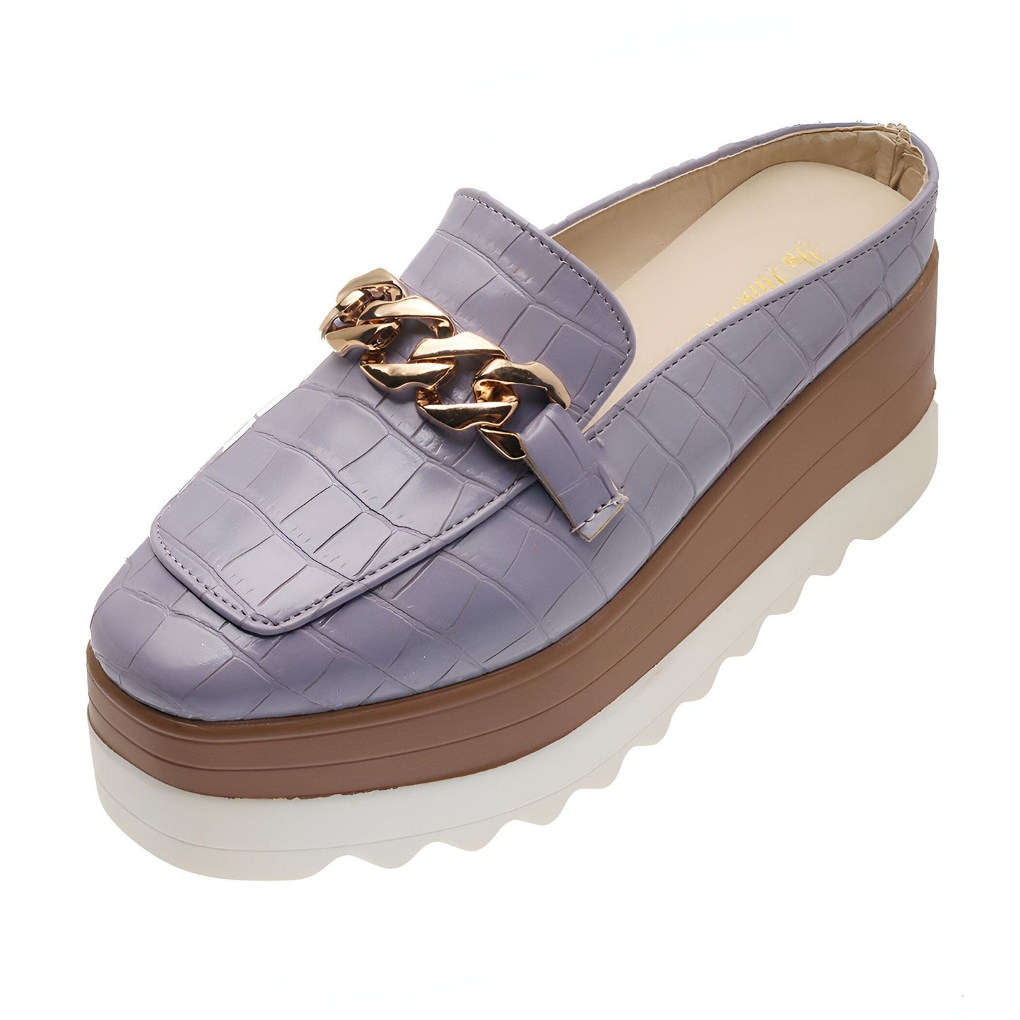 Mules compensées vegan Luxe - Croco & Chaîne dorée