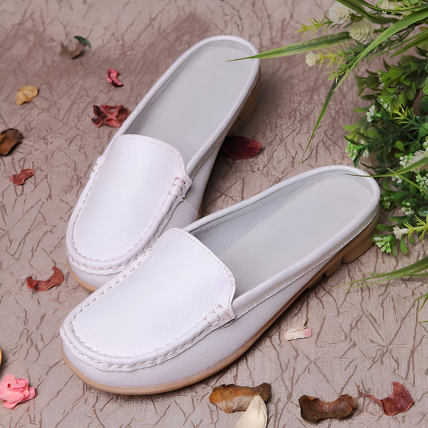 Mules Mocassins Souples Femme Cuir Synthétique Confort™