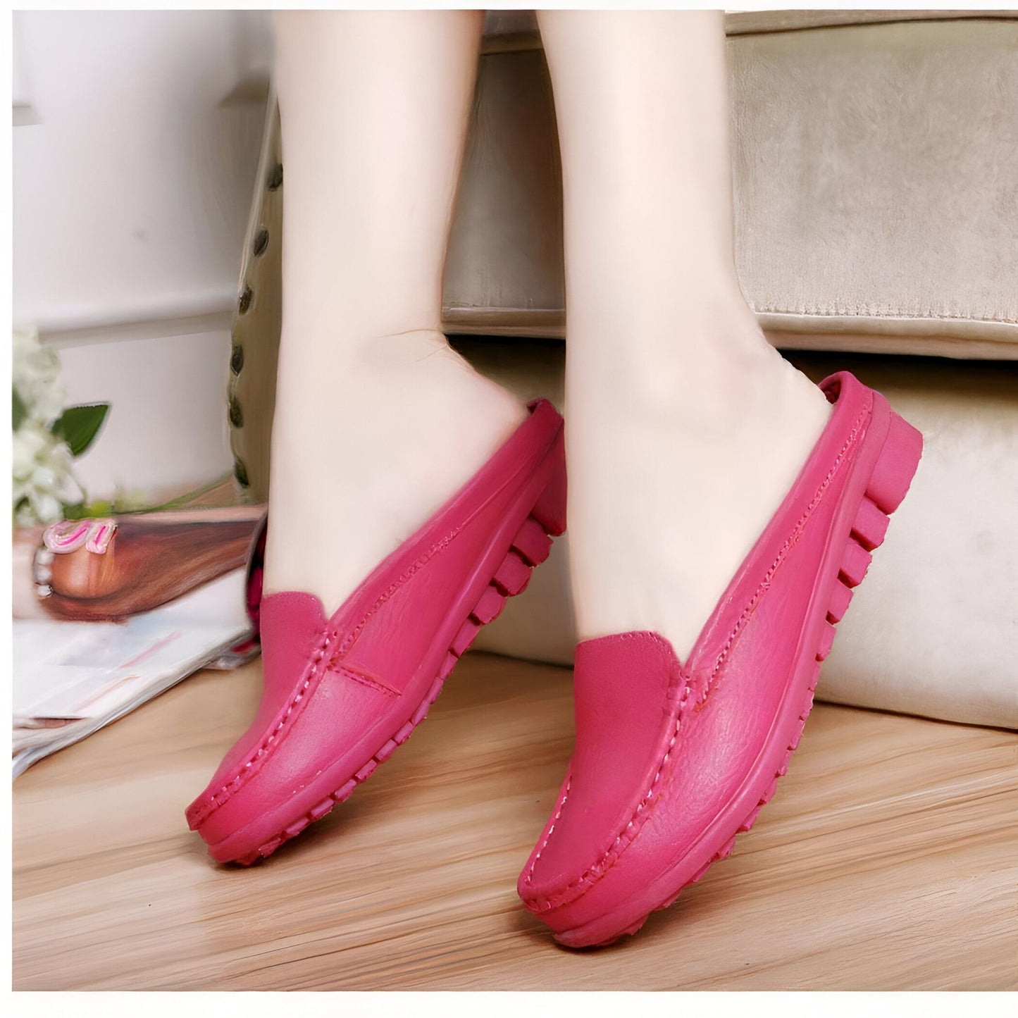 Mules Mocassins Souples Femme Cuir Synthétique Confort™